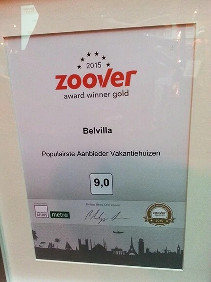 Zoover Award 2014_Beste Aanbieder Vakantiehuizen_Belvilla_prijsuitreiking