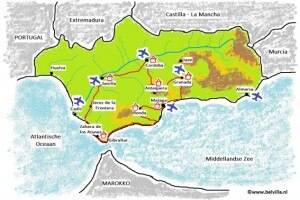 De kaart van Andalusië